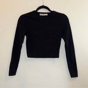 Zara Elegant Black Long Sleeve Crop Top